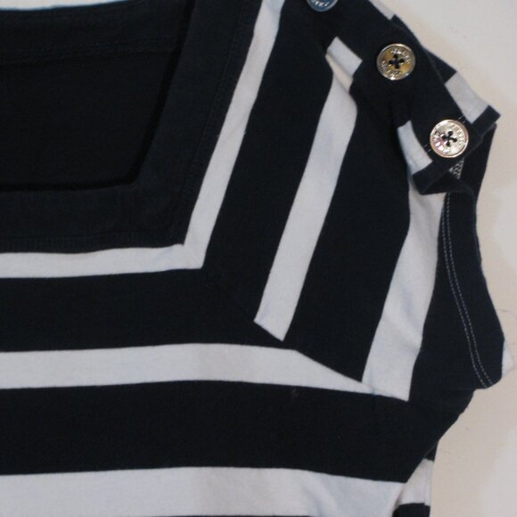 * Chaps Striped Blouse XL Blue White Stripes Button Trim Detail - Picture 3 of 3